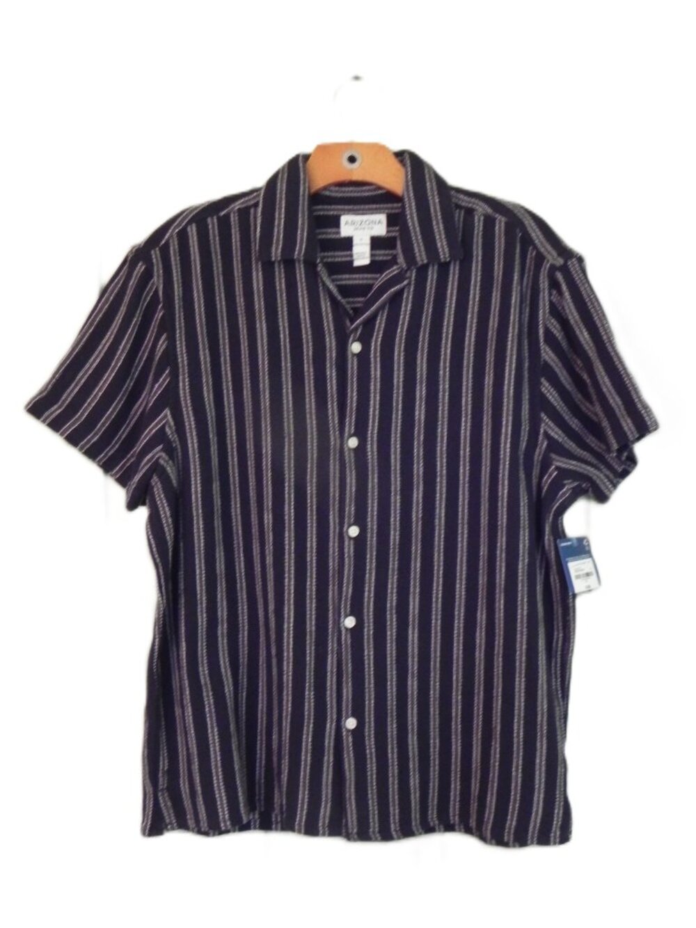 NWT ARIZONA JEAN CO Black w/ Brown Stipe, Button Down Shirt, Textured Fabric